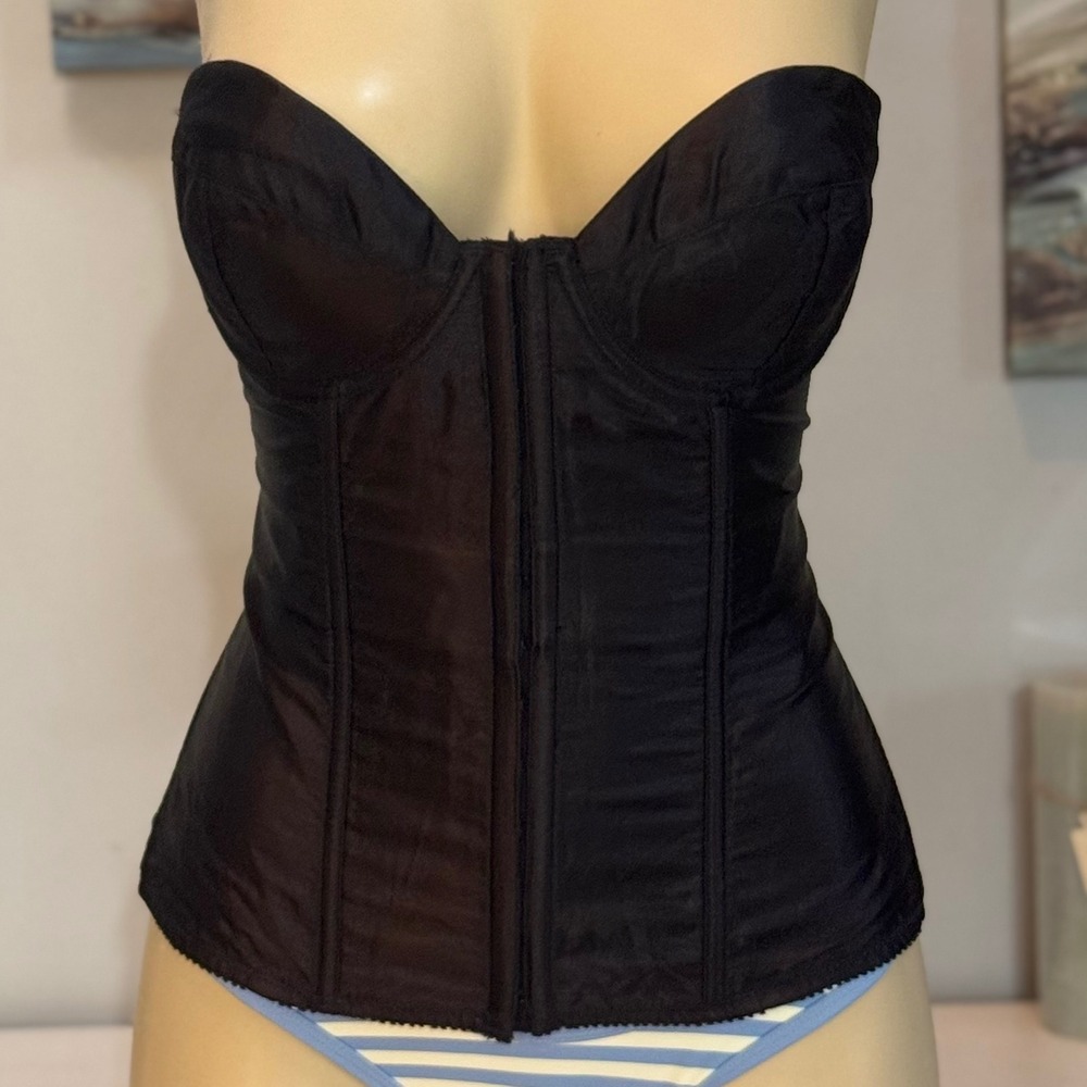 Vintage 1990s Frederick's of Hollywood Black Satin Corset Bustier 40C